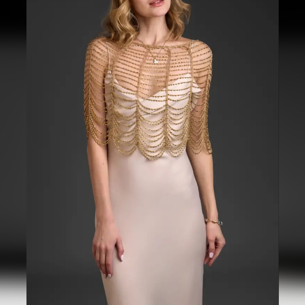 SAACHI Gold Beaded Overlay Top